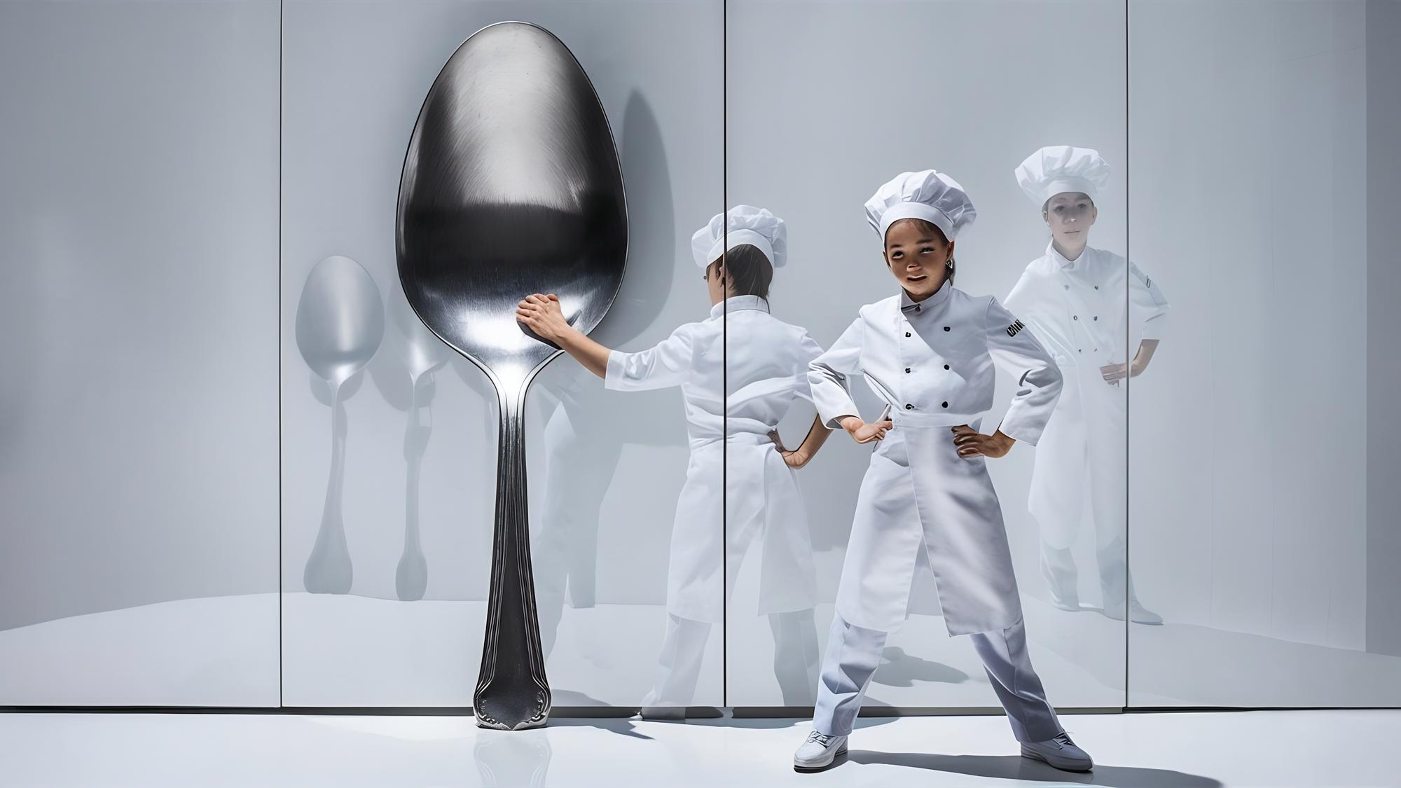 Chef che cucina in cucina moderna con attrezzatura tecnologica